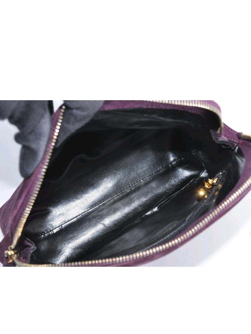 Salvatore Ferragamo Plum Suede Quilted Shoulder Bag with Tassel - Picture 13 of 13